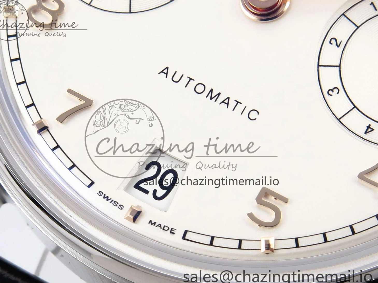 MIROTIME 0214 OnTrend Portugieser Automatic 42mm SS APSF 1:1 Best Edition White RG Dial on Black Leather Strap A 7010